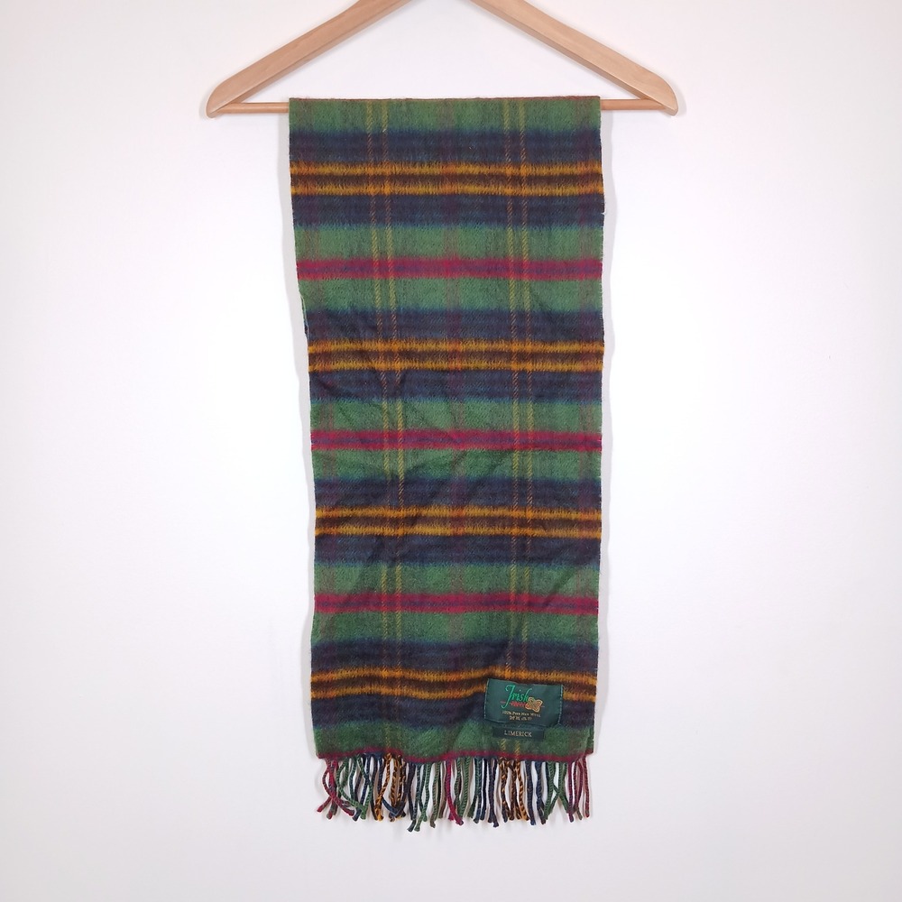 Irish Limerick Scarf Unisex Multicolor 100% Plaid Wool Fringe Irish Heritage
